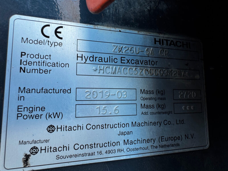 Hitachi ZX26U-6 – 2T7 – 3 431 h – 2019 – Image 14